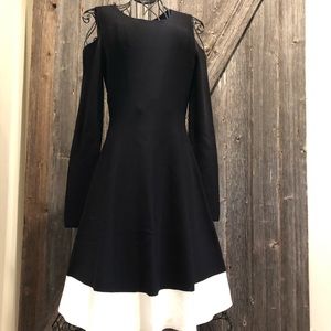 Black/white long sleeved dress w/ shoulder cutouts